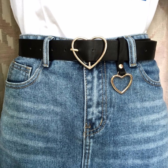 Accessories - Silver Hearts Black PU Leather Belt